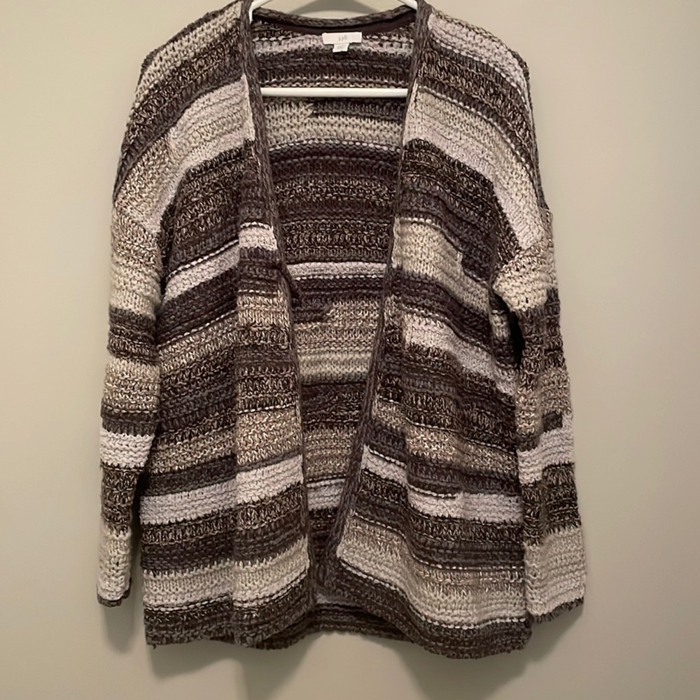 J. Jill Cardigan Sweater Intarsia Striped Textured Multi Zinc Size S petite